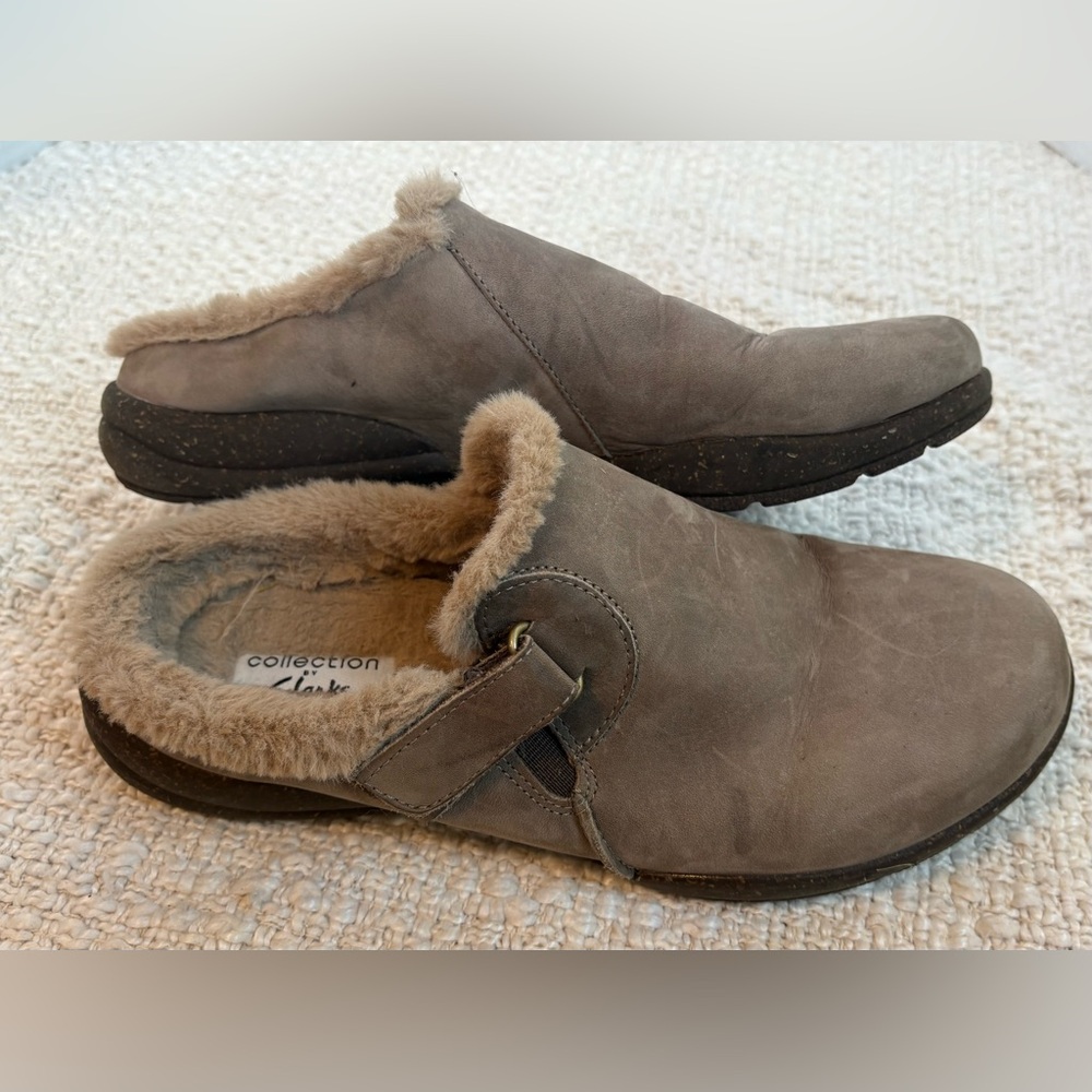 Clarks Collection Leather Warm- Lined Clogs Roseville Clog Taupe - 8.5